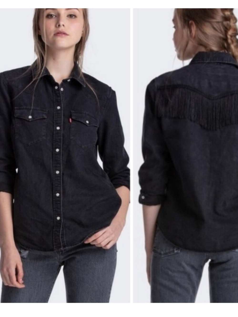 Levi’s black chambray fringe pearl snap shirt